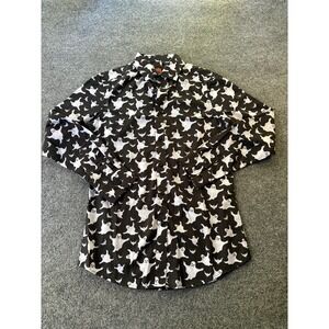 Simon Banks Shirt Mens Small Black Ghost Long Sleeve Button Up Halloween Spooky
